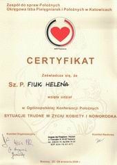 Certyfikat udziau w Oglnopolskiej Konferencji Poonych - Katowice Chorzw szkola rodzenia