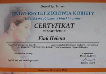 Certyfikat udziau na Uniwersytecie Zdrowia Kobiety